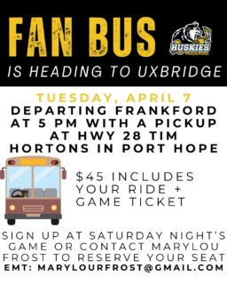 Road trip to Uxbridge 🚨🚌
Tuesday, April 7 — we roll out of Frankford at 5 PM with a Port Hope pickup!

$45 covers your seat AND your ticket 🎟️
Lock in your spot Saturday night or reach out to Marylou Frost now.
marylouRfrost@gmail.com