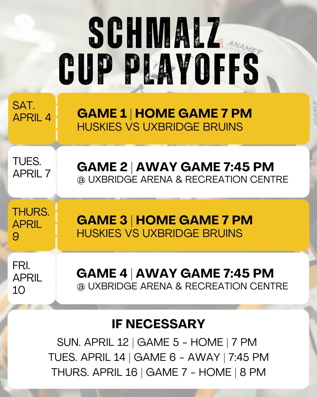It’s go time. The Schmalz Cup Playoffs are HERE 🏆🔥
Check out the schedule and be there every step of the run.
