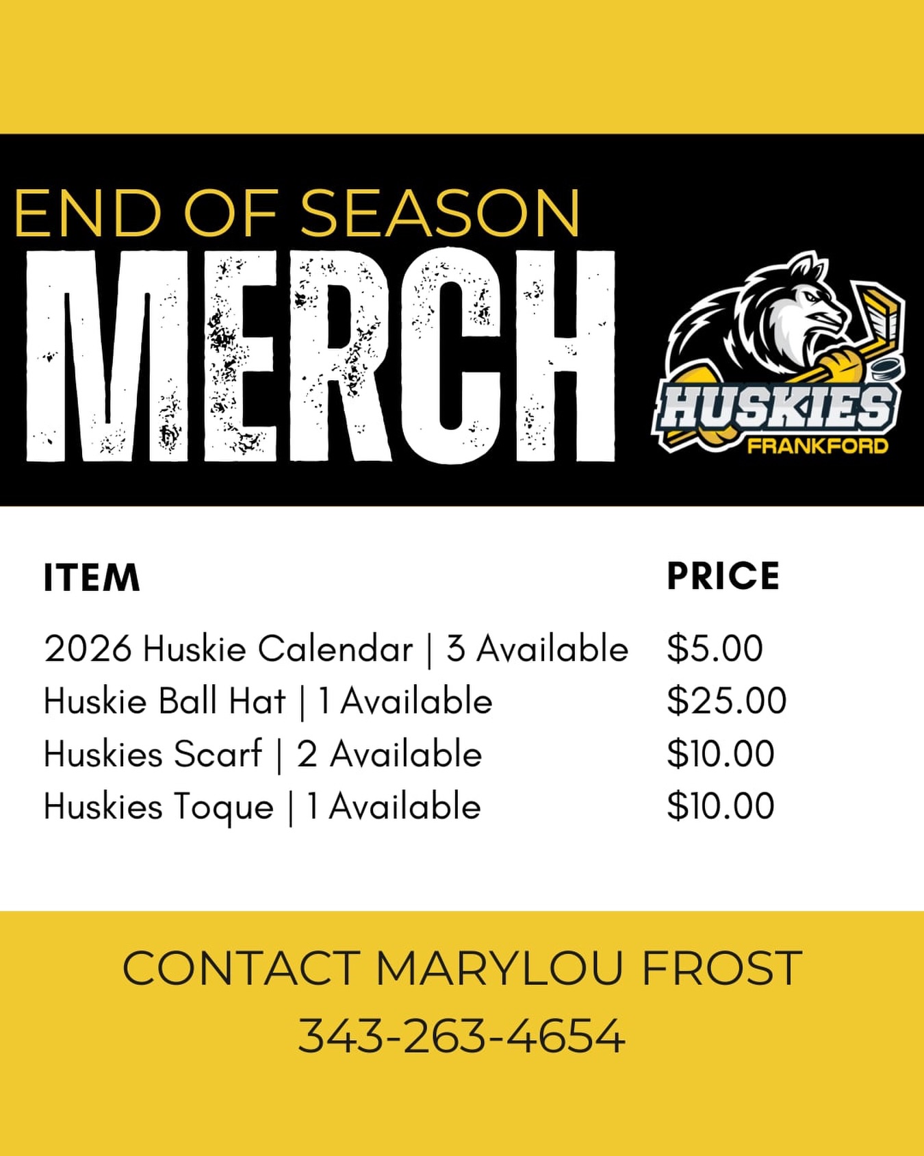 End of season merch sale! 🖤💛
Limited items left—first come, first served! Message Marylou to grab yours.