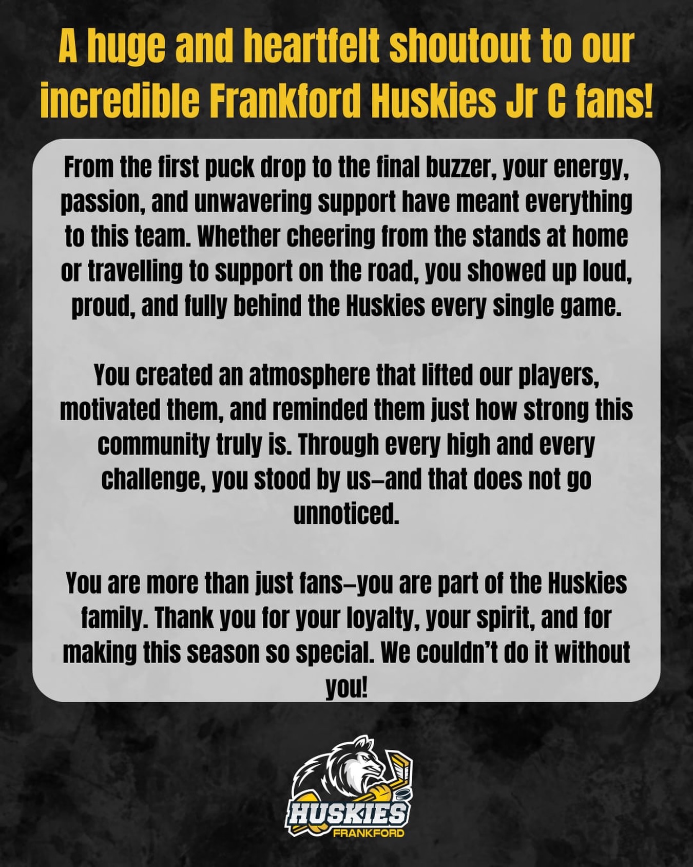 More than fans—you’re family 💛🏒
Thank you for being part of the journey!